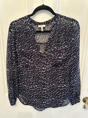 Joie Black and Blue Leopard-Print Sheer Blouse